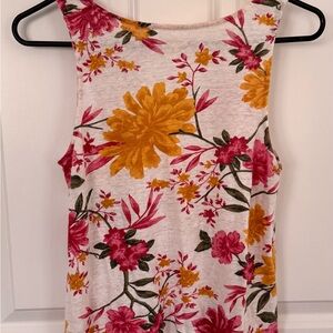 Old Navy Cream Floral Tank with Pink & Mustard Blooms